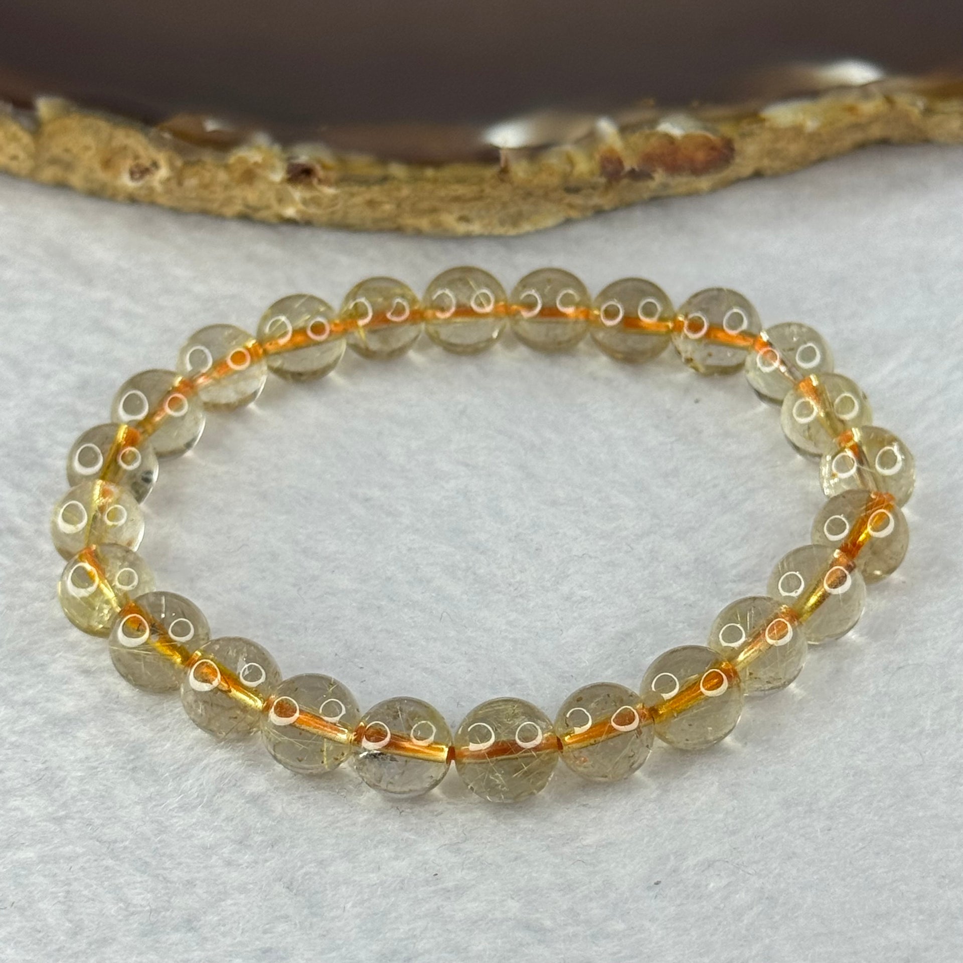 Natural Golden Rutilated Quartz Beads 天然金发水晶手链 14.95g 15cm 7.8mm 24 Beads - Huangs Jadeite and Jewelry Pte Ltd