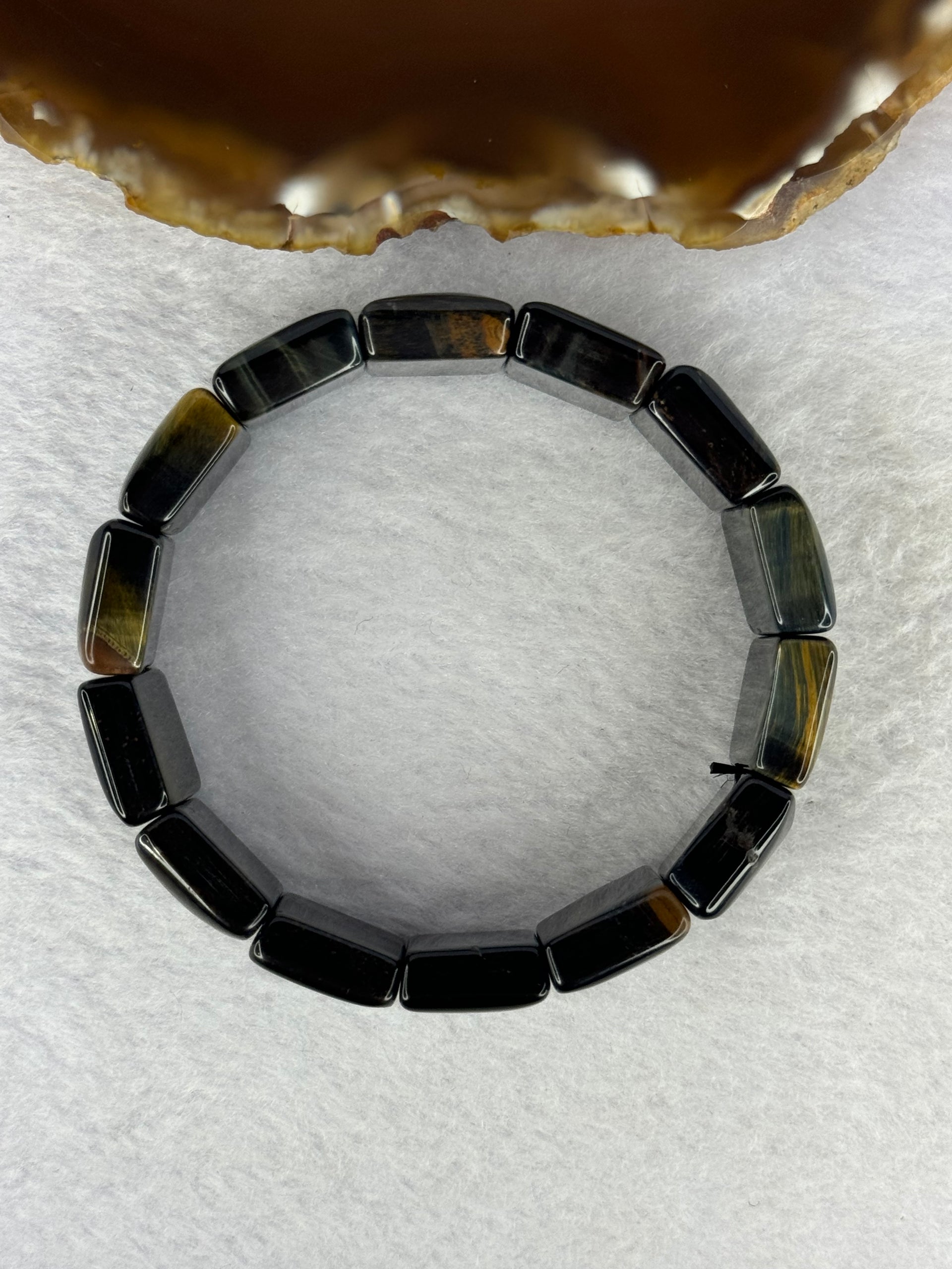 Natural Tiger's Eye Quartz Bracelet 虎眼石手持手链 65.83g 18cm 20.3 by 15.2 by 8.9mm 14 pcs - Huangs Jadeite and Jewelry Pte Ltd