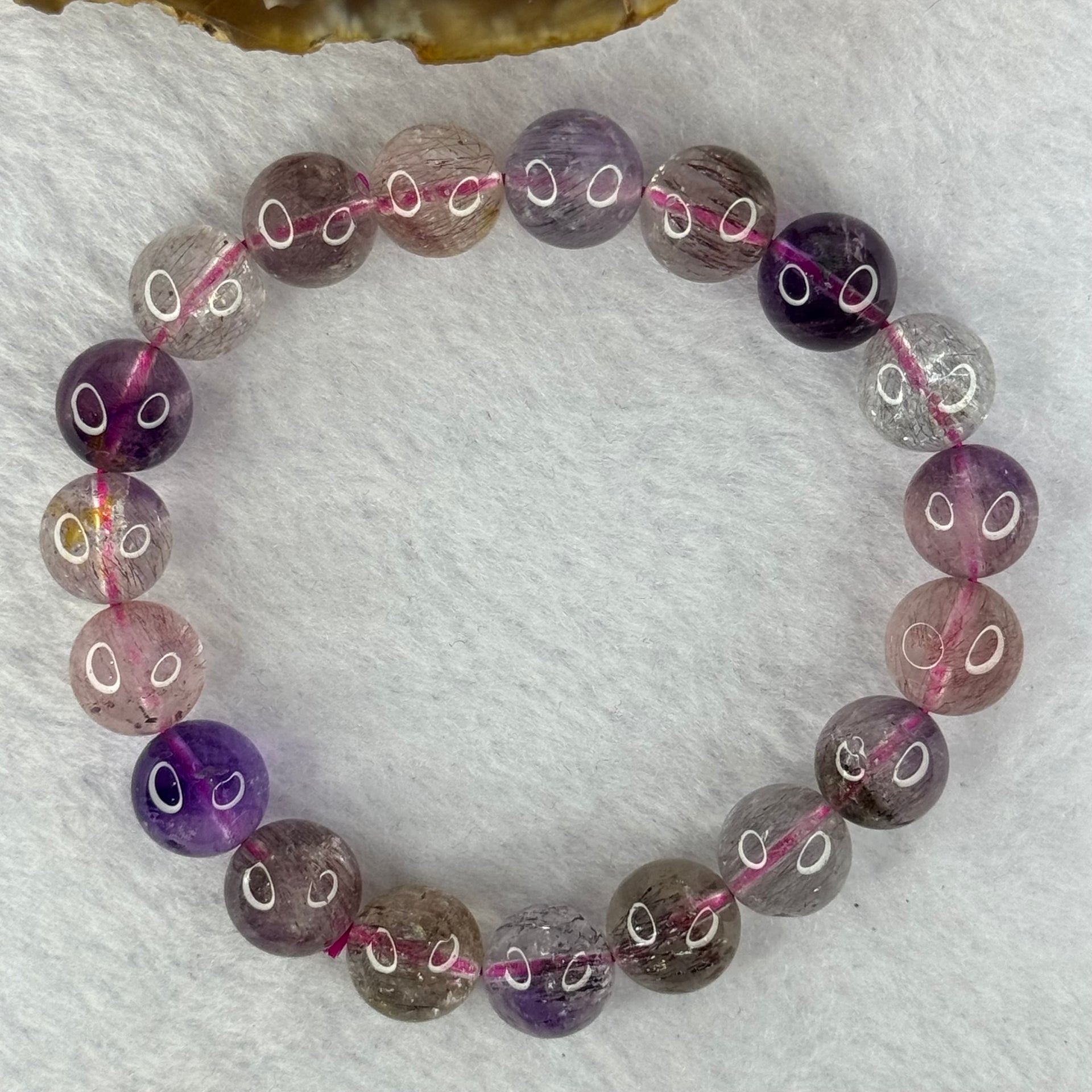 Above Average Grade Natural Super 7 Crystal Beads Bracelet 天然超级七水晶珠手链 31.95g 17.5cm 10.9mm 19 Beads - Huangs Jadeite and Jewelry Pte Ltd