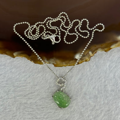 Type A Icy Green Jadeite Ruyi 12.7 by 9.4 by 2.5mm Pendent in S925 Sliver Setting with Sliver Necklace 2.54g