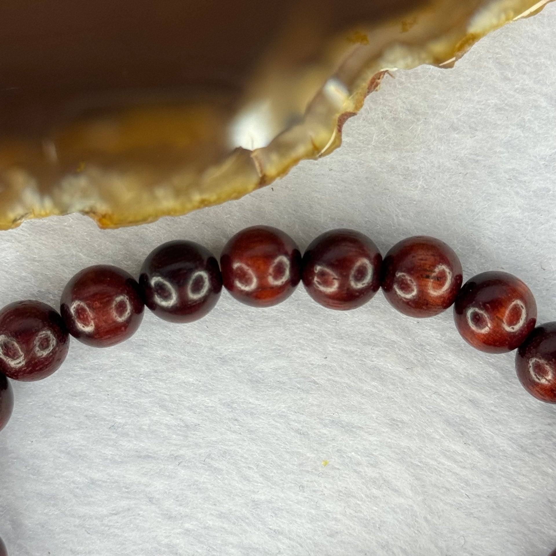 Natural Blood Zitan Beads with Rotating Turquoise Om Mani Padme Hum Powerful Mantra Bracelet 天然血檀木旋转唵嘛呢叭咪吽手链 10.89g 15cm 8.4mm 18 Beads / 30.6 by 17.3 by 7.4mm - Huangs Jadeite and Jewelry Pte Ltd