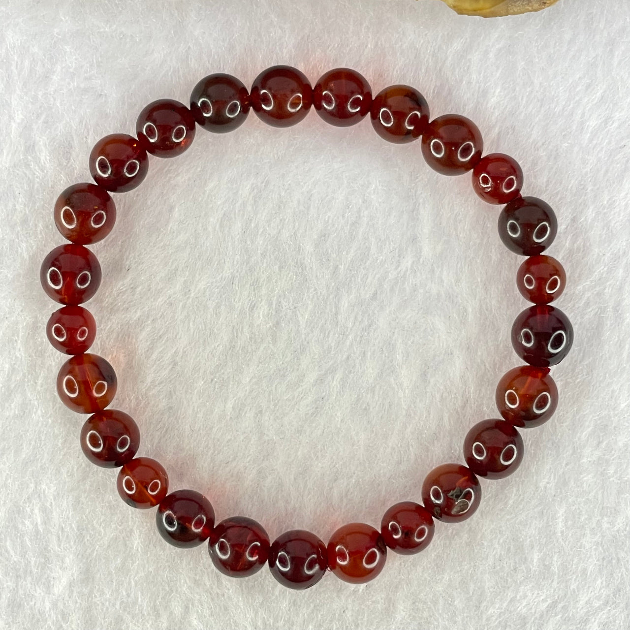 Natural Blood Red Amber Beads Bracelet 4.78g 14.5cm 7.3mm 25 Beads