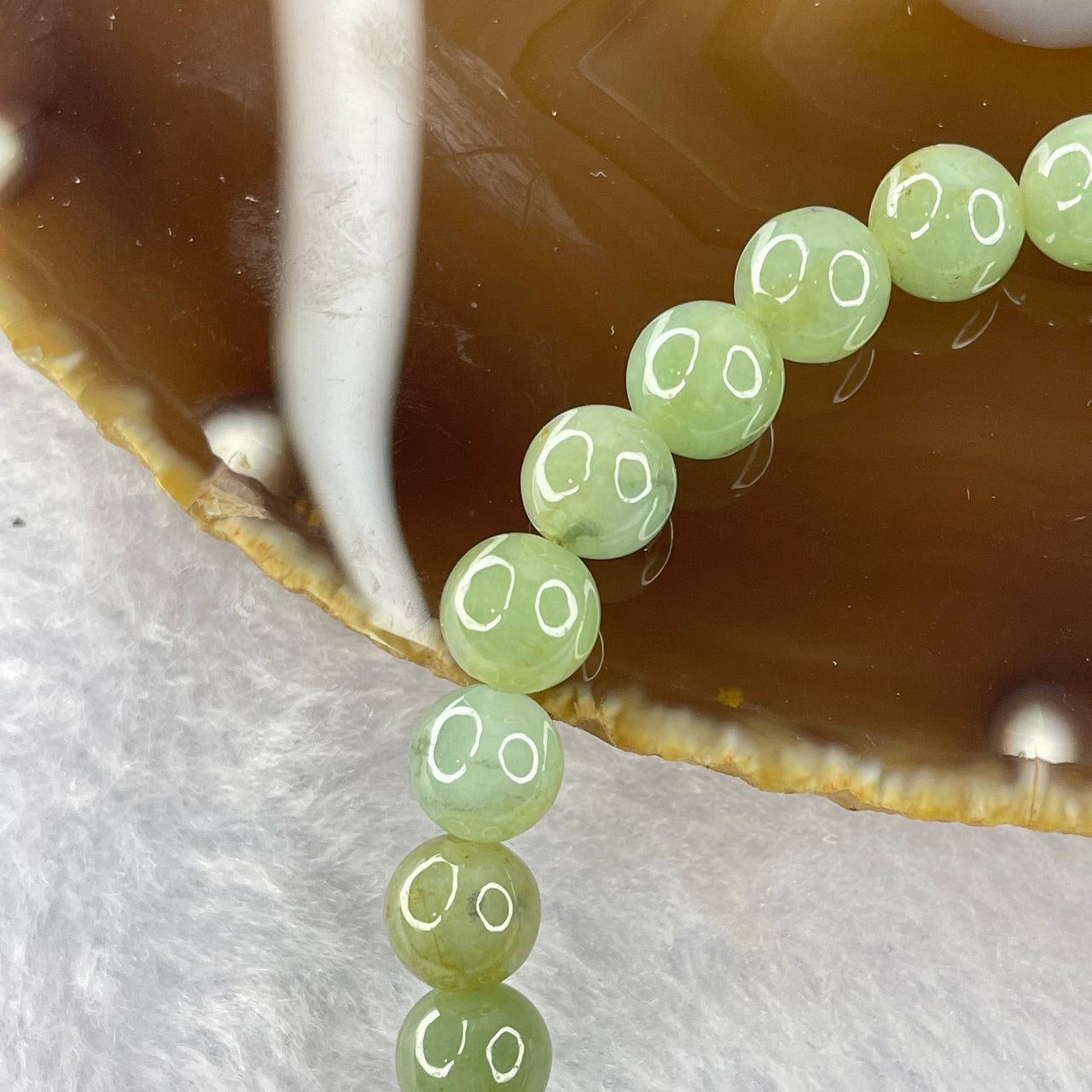 Type A Semi Icy Green Jadeite 25 beads bracelet 7.5mm 17.06g - Huangs Jadeite and Jewelry Pte Ltd