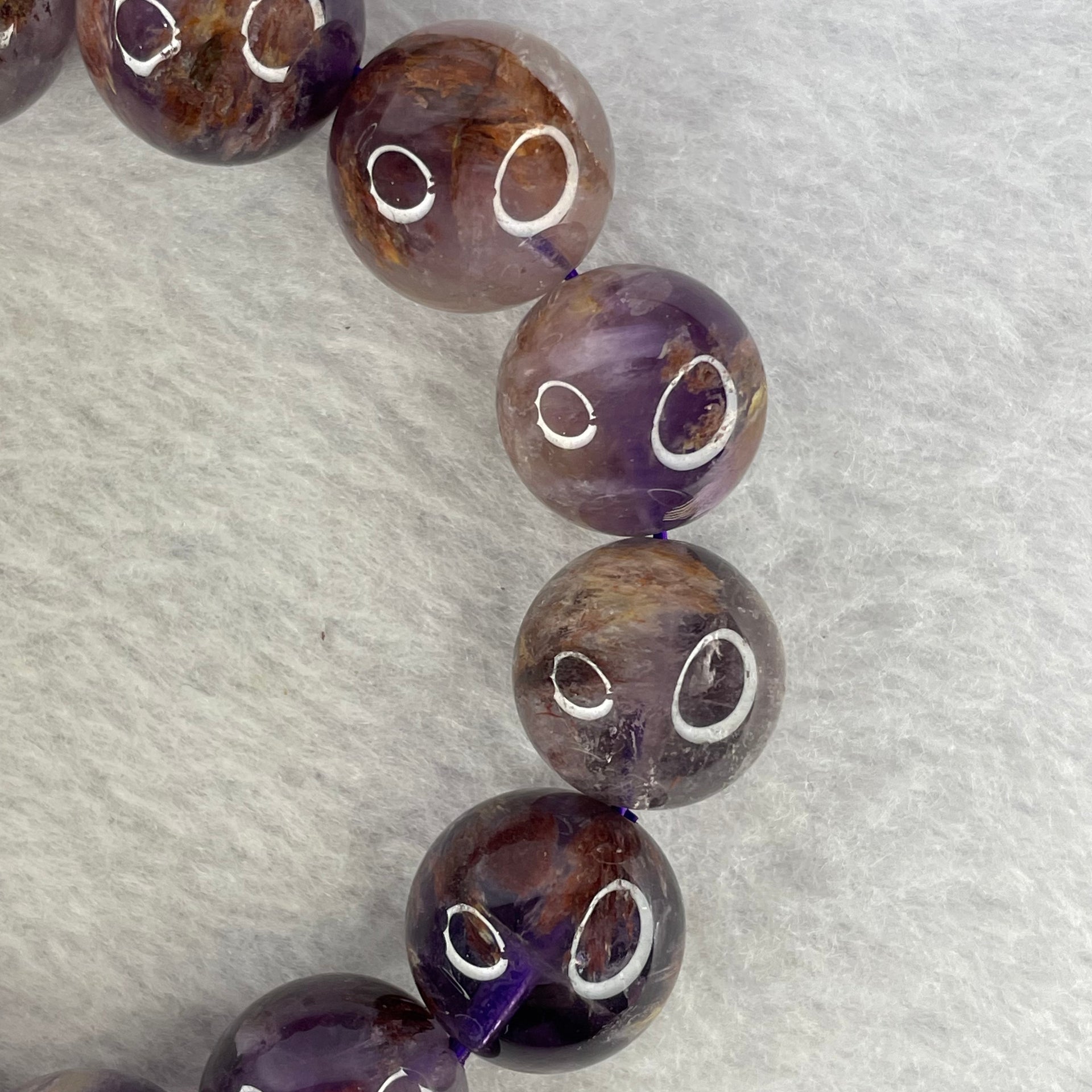 Natural Amethyst Phantom Quartz Bracelet 70.26g 15.4 mm 14 Beads - Huangs Jadeite and Jewelry Pte Ltd