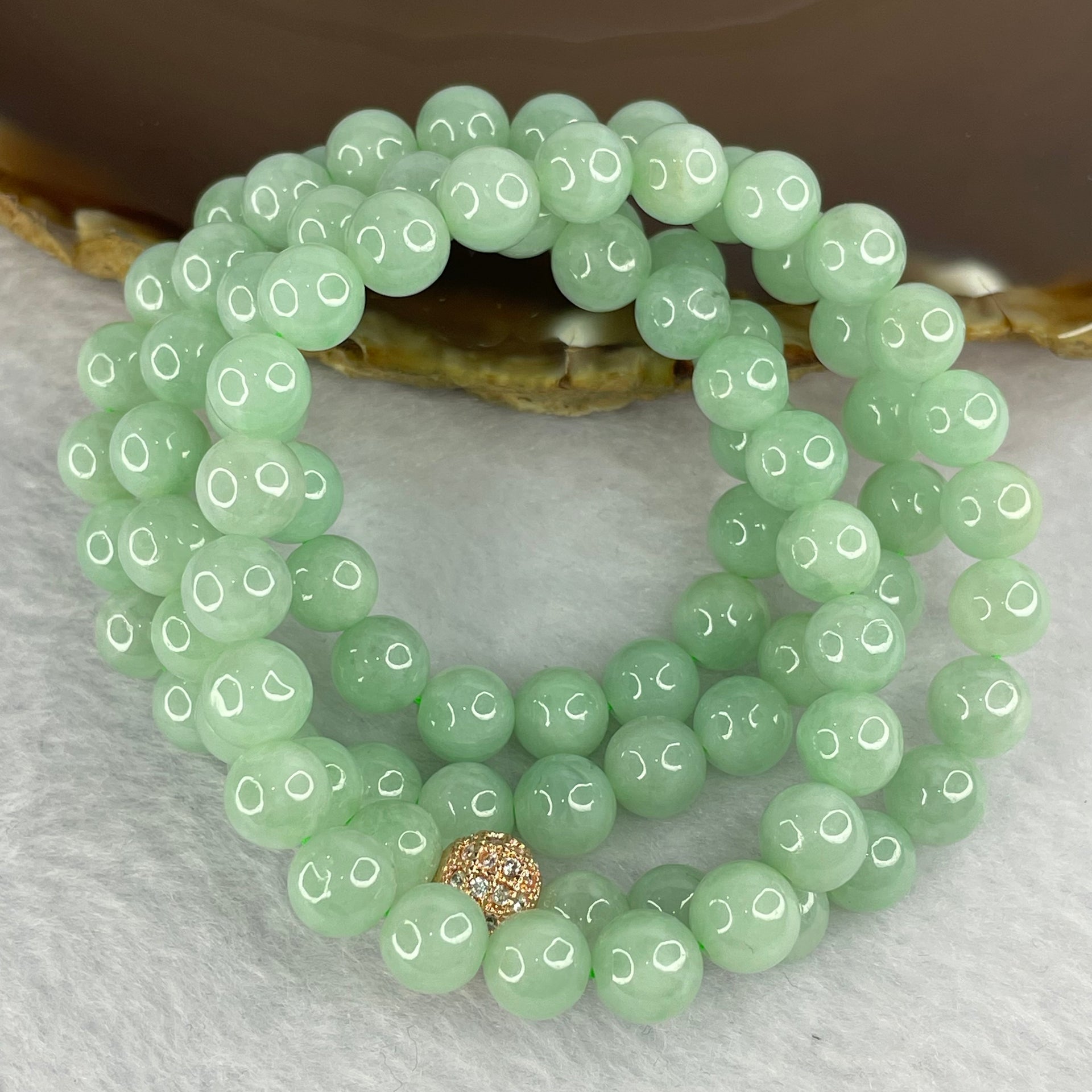 Type A Apple Green Jadeite Beads Necklace 88 Beads 7.7mm 65.33g - Huangs Jadeite and Jewelry Pte Ltd