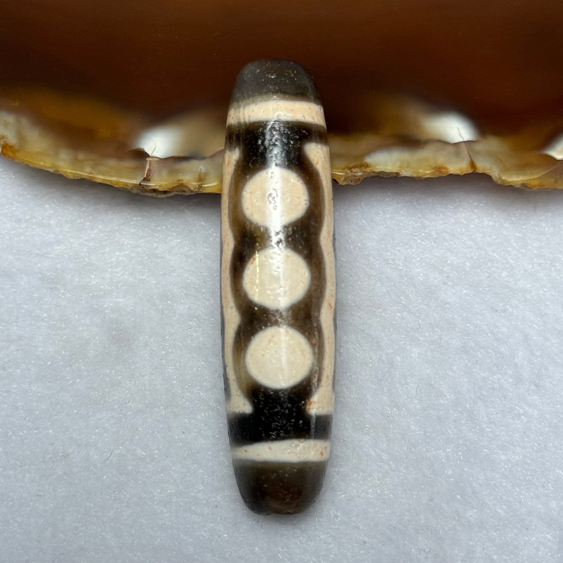 Natural Powerful Tibetan Old Oily Agate 5 Eyes Dzi Bead Heavenly Master (Tian Zhu) 五眼天诛 11.79g 48.5 by 12.5mm - Huangs Jadeite and Jewelry Pte Ltd