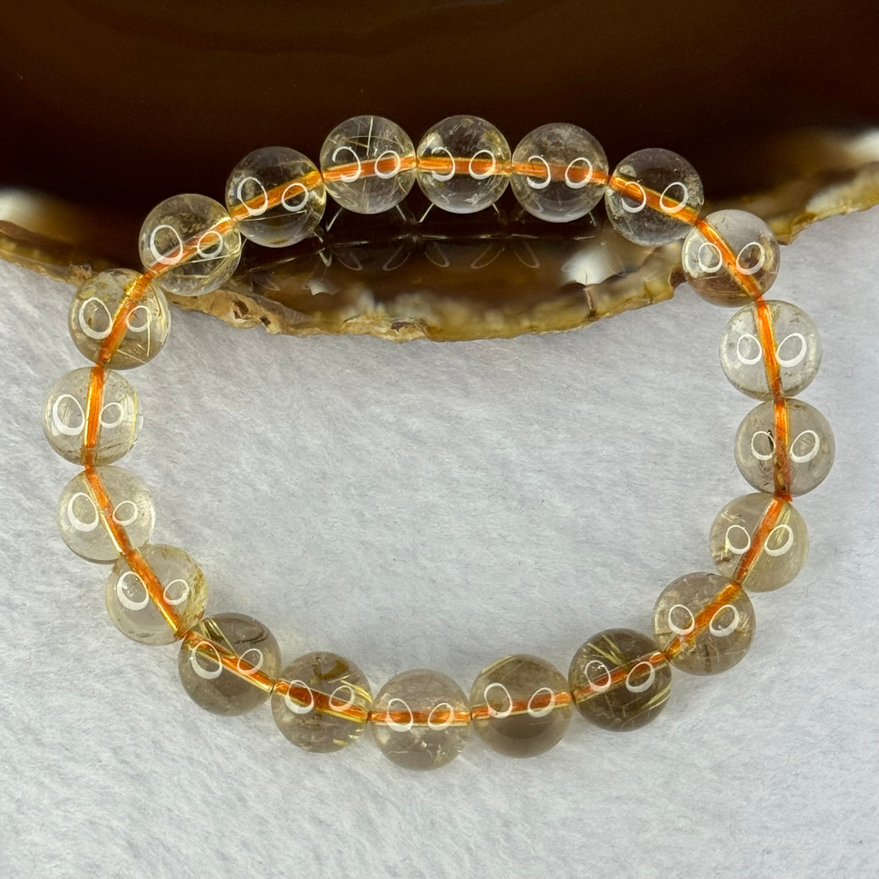 Natural Golden Rutilated Quartz Beads 天然金发水晶手链 24.91g 16cm 9.8mm 20 Beads - Huangs Jadeite and Jewelry Pte Ltd