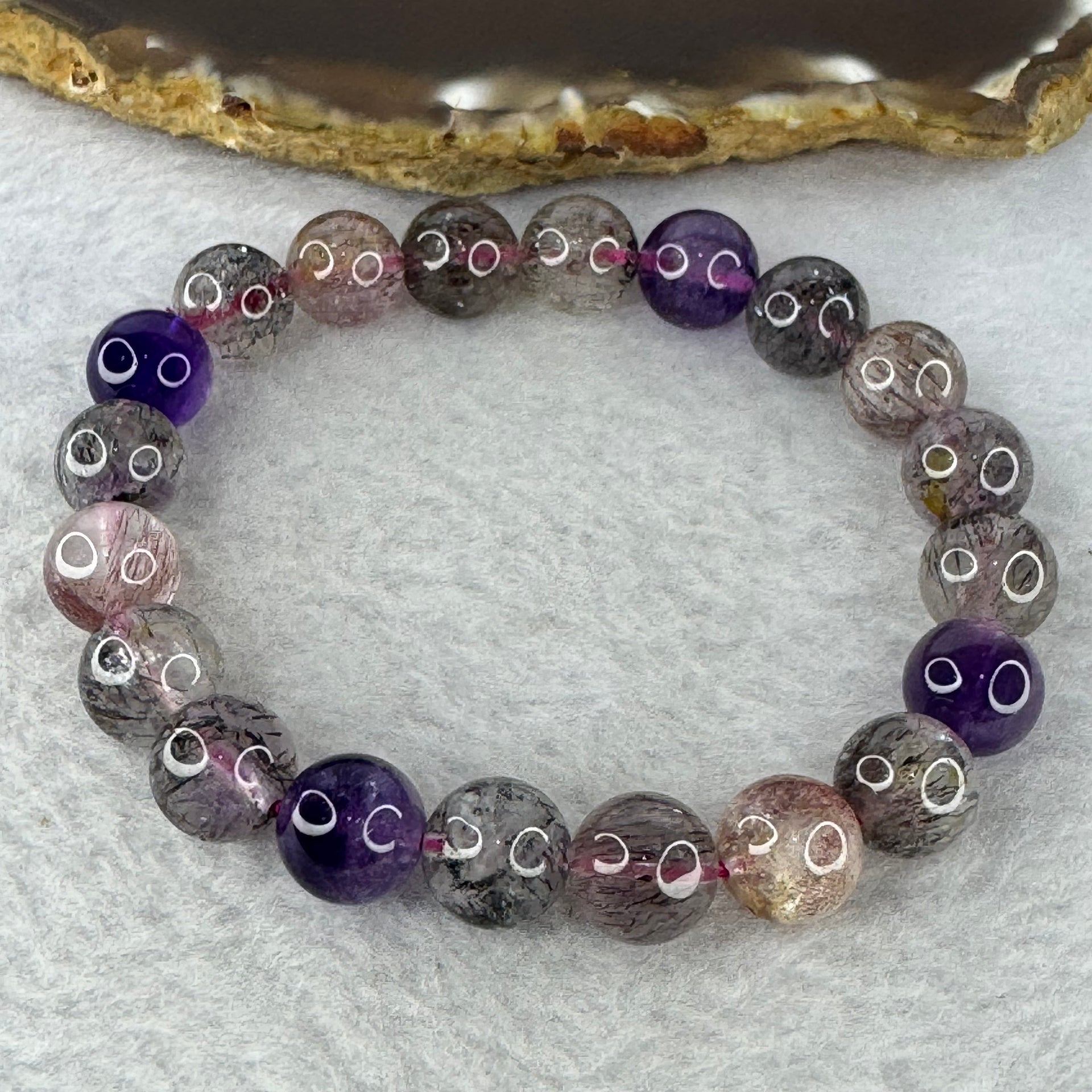 Natural Super 7 Crystal Bracelet 24.57g 9.8 20 Beads - Huangs Jadeite and Jewelry Pte Ltd