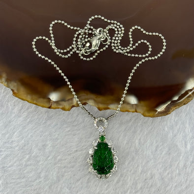 Type A Icy Green Omphasite Jadeite Dragon Head with Crystals in S925 Sliver Necklace 5.11g 13.5 by 9.1 by 2.0mm