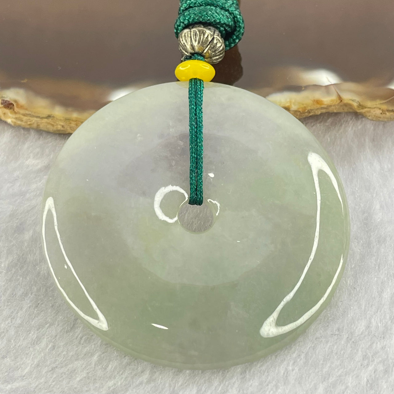 Type A Green and Lavender Jadeite Ping An Kou Donut Pendent 28.73g 46.0 by 5.8mm