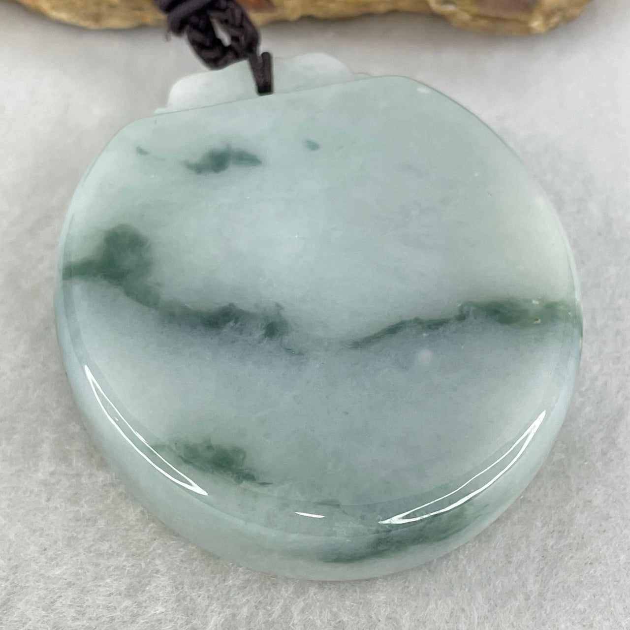 Type A Light Green Lavender with Blueish Green Piao Hua Jadeite Thick Oval Wu Shi Pai Pendant 81.04g 53.0 by 48.4 by 13.2mm