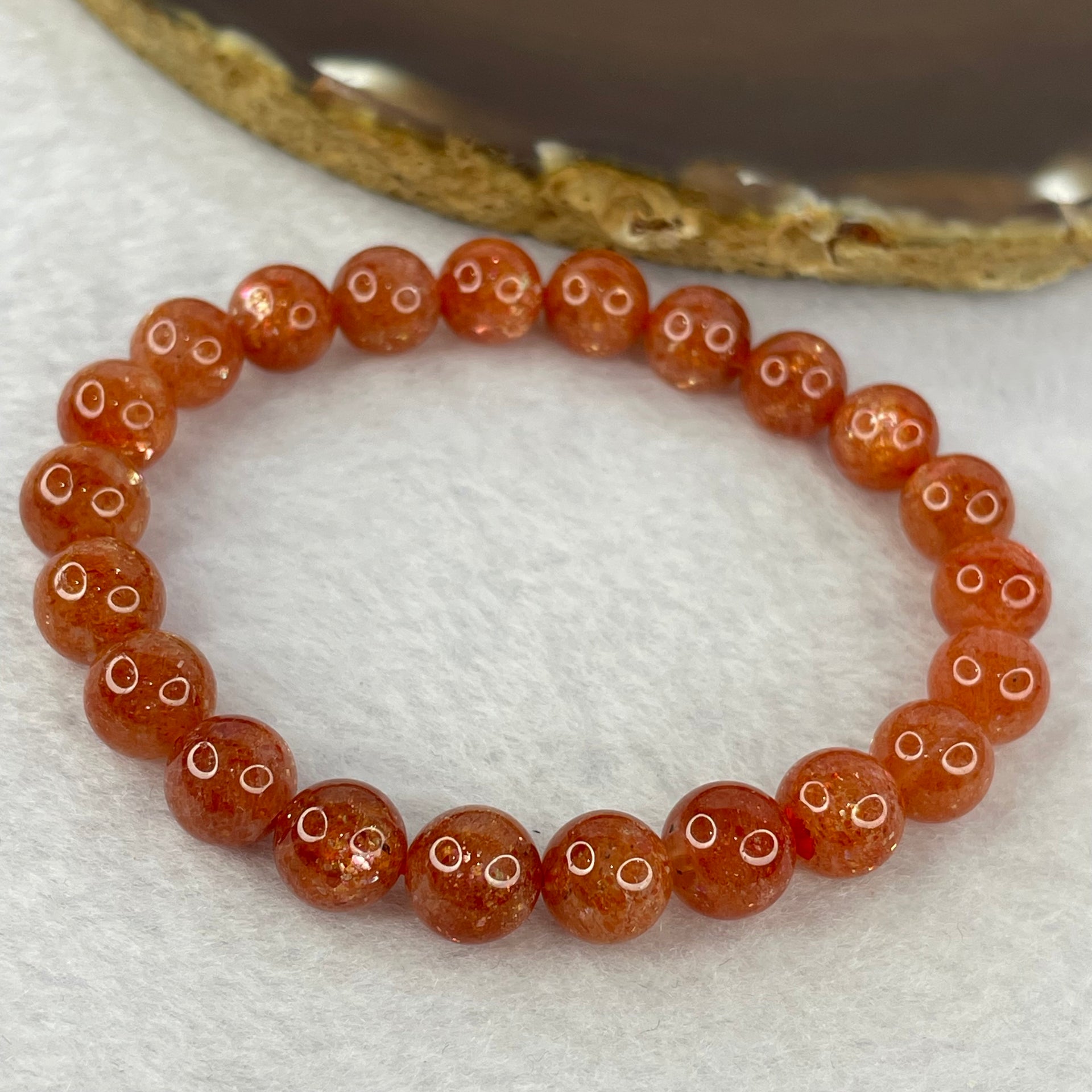 Good Grade Natural Sunstone, Heliolite and Aventurine Feldapar Beads Bracelet 天然金太阳日光石珠手链 19.29g 16cm 9.0mm 22 Beads - Huangs Jadeite and Jewelry Pte Ltd