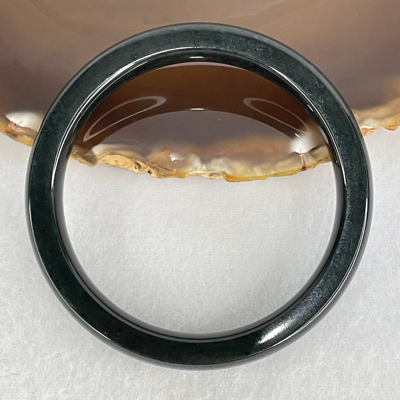 Natural Dark Green Nephrite Bangle Internal Diameter 55.3mm 39.59g 10.0 by 7.6mm (Close to Perfect)