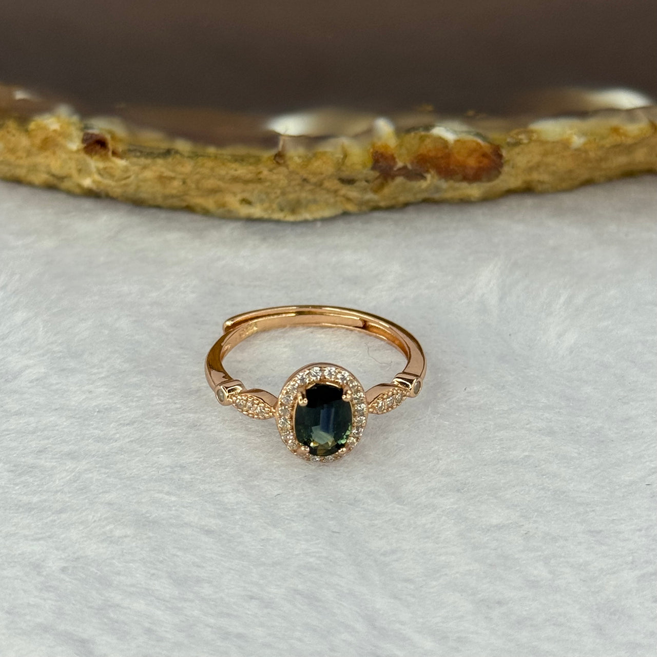 Natural Blue Sapphire in 925 Sliver Rose Gold Color Ring (Adjustable Size) 1.80g 6.3 by 4.5mm 2.8mm - Huangs Jadeite and Jewelry Pte Ltd