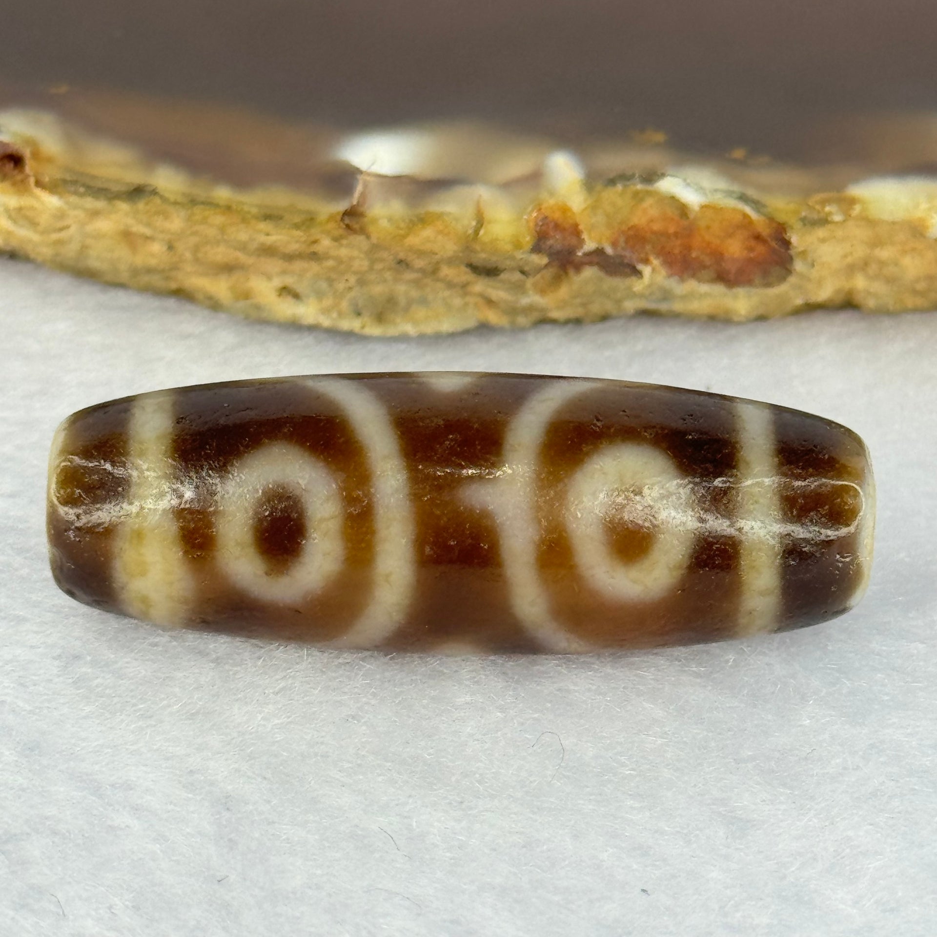 Natural Powerful Tibetan Old Oily Agate 3 Eyes Dzi Bead Heavenly Master (Tian Zhu) 三眼天诛 10.05g 37.6 by 13.1mm - Huangs Jadeite and Jewelry Pte Ltd