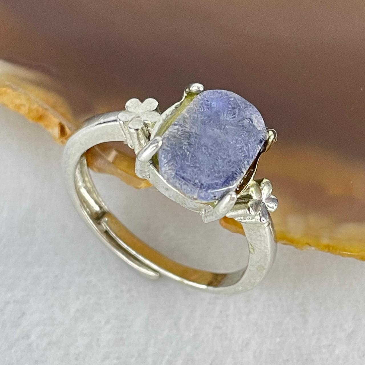 Rare Above Average Natural Blue Dumortierite Rutilated Quartz in S925 Sliver Ring (Adjustable Size) 3.28g 10.9 by 7.4 by 3.5mm