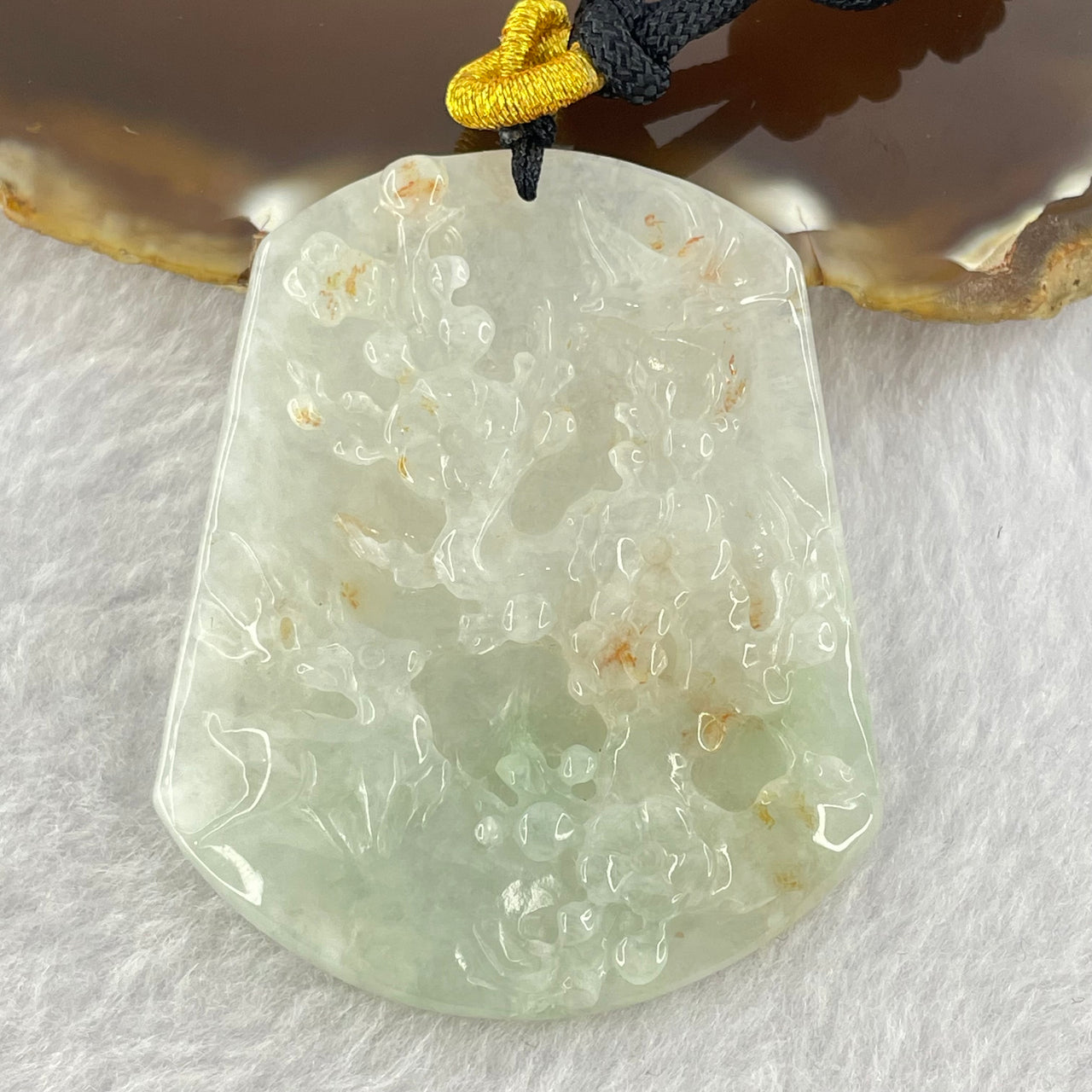 Type A Light Green with Brown Patches Jadeite Flower Pendent 27.30g 53.5 by 44.3 by 5.8mm