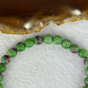 Natural Emerald And Ruby Zoisite Beads Bracelet 13.89g 15.5cm 6.8mm 28 Beads - Huangs Jadeite and Jewelry Pte Ltd