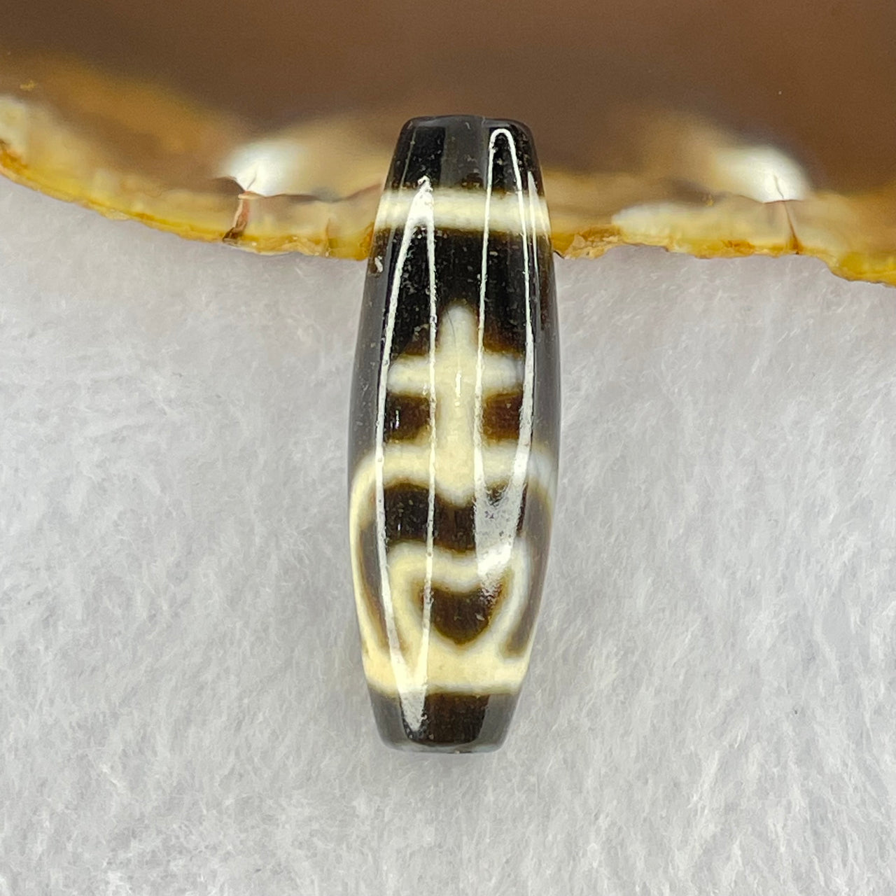 Natural Powerful Tibetan Old Oily Agate Double Nectar Vessel Dzi Bead Heavenly Master (Tian Zhu) 花蜜容器眼天珠 10.32g 39.3 by 13.4mm