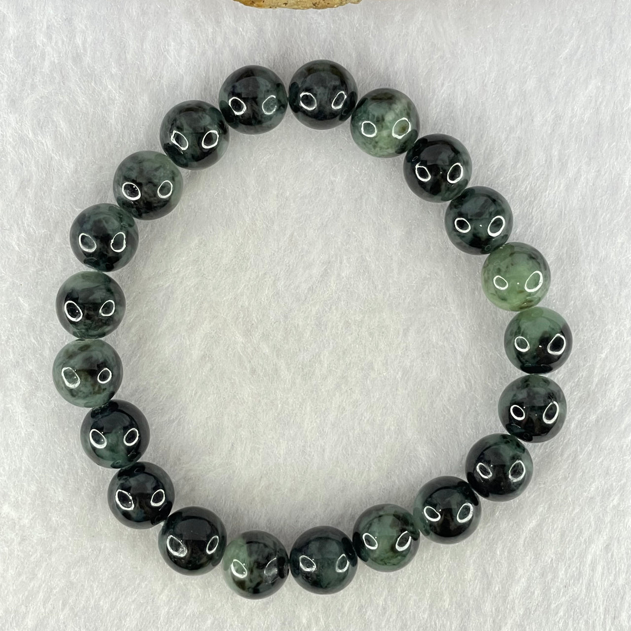 Partial Translucent Type A Dark Green and Green Piao Hua Jadeite Beads Bracelet 31.53g 17cm 9.9mm 21 Beads