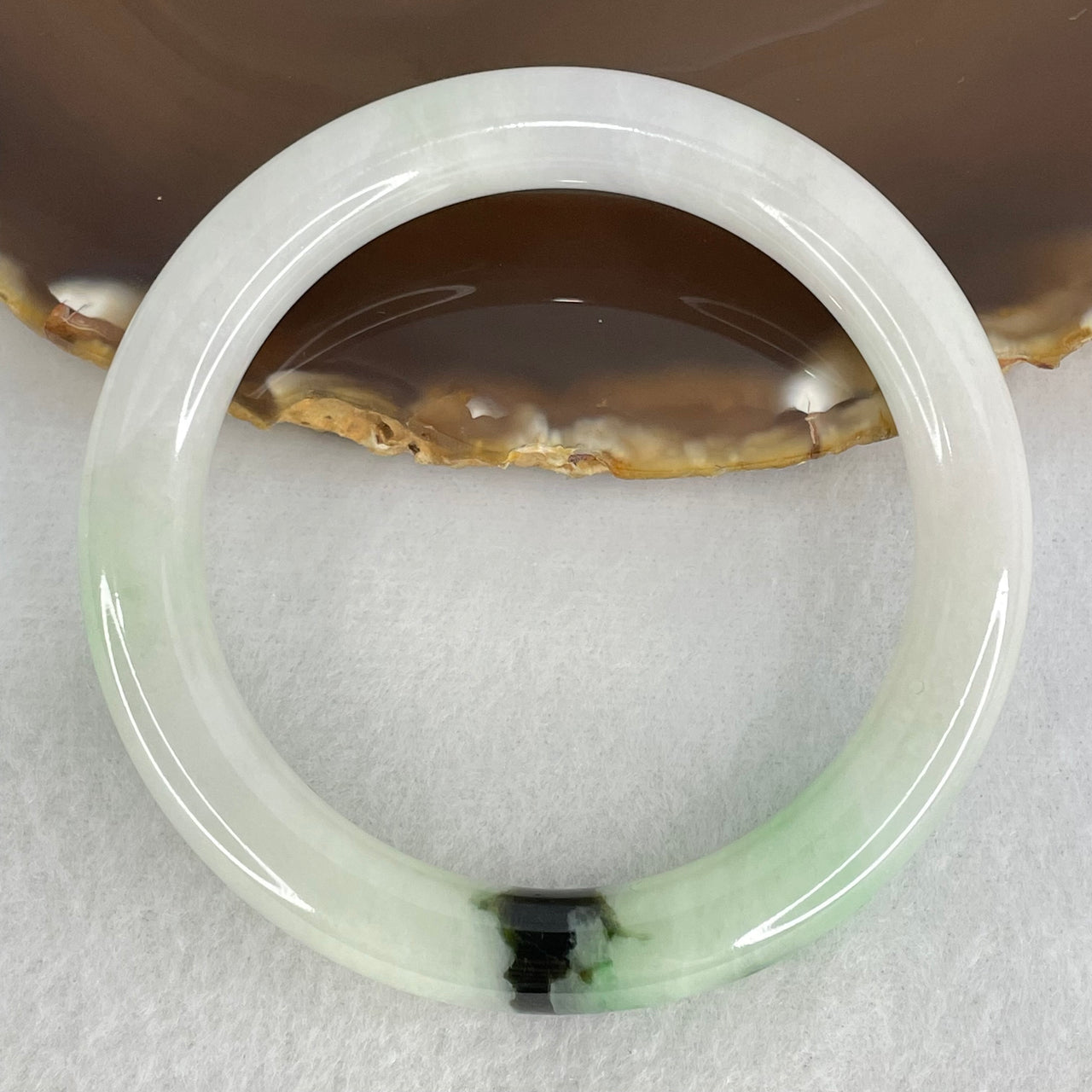 Type A Green with Moss Green Patches Jadeite Bangle Internal Diameter 55.0mm 46.39g 9.4 by 9.6mm (Internal Lines)