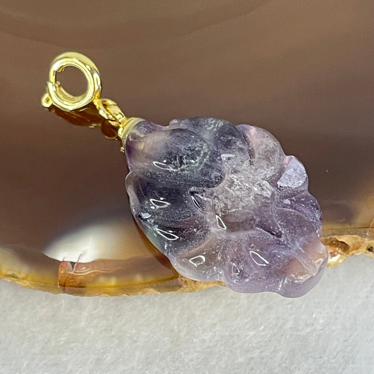 Natural Purple and Green Fluorite 9 Tail Fox Charm Pendant 4.85g 23.3 by 16.1 by 7.4mm