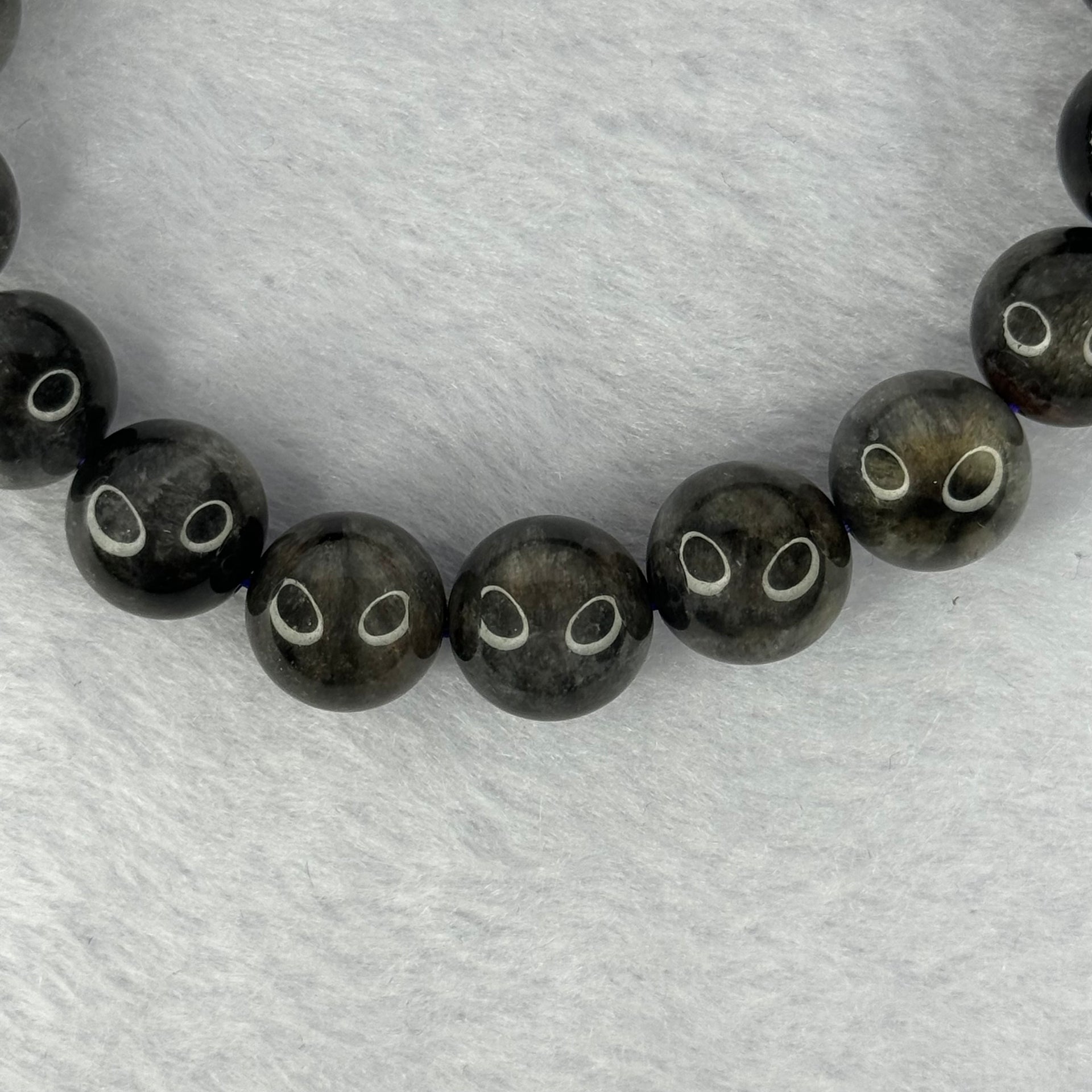 Natural Black Auralite 23 Bracelet 天然黑激光23手链 38.55g 18cm 11.7mm 18 Beads - Huangs Jadeite and Jewelry Pte Ltd