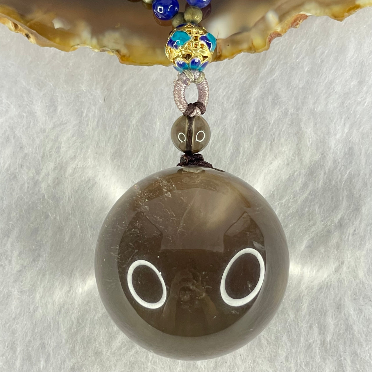 Natural Smoky Quartz Crystal Sphere Pendant with Mini Beads Necklace 59.74g 60cm 31.1mm 4.6mm 149 Beads