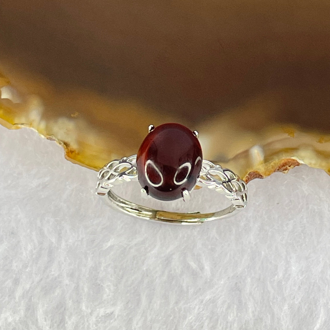 Natural Blood Red Amber in S925 Sliver Ring 1.55g 10.2 by 8.5 by 6.0mm