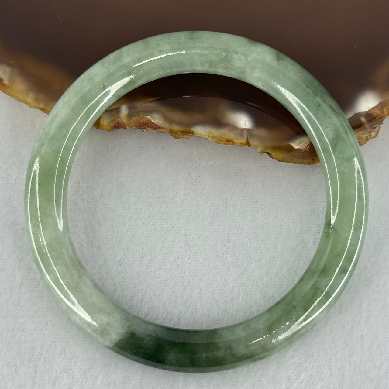 Type A Green with Dark Green  Piao Hua Jadeite Bangle Internal Diameter 51.0mm 25.68g 6.3 by 8.2mm (Slight Internal Line)