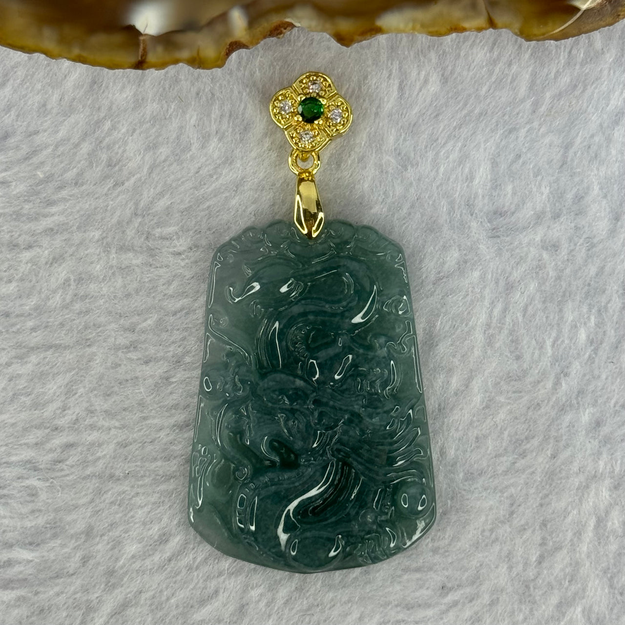 Type A Icy Blueish Green Jadeite Dragon Pendent 10.26g 38.4 by 26.6 by 4.8mm