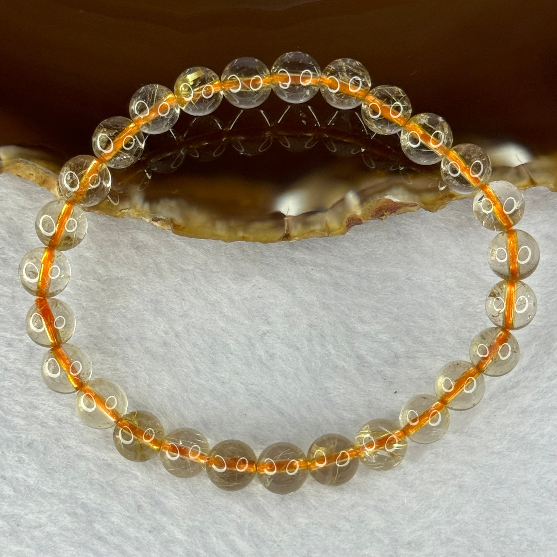 Natural Golden Rutilated Quartz Beads 天然金发水晶手链 13.67g 16cm 7.3mm 27 Beads - Huangs Jadeite and Jewelry Pte Ltd