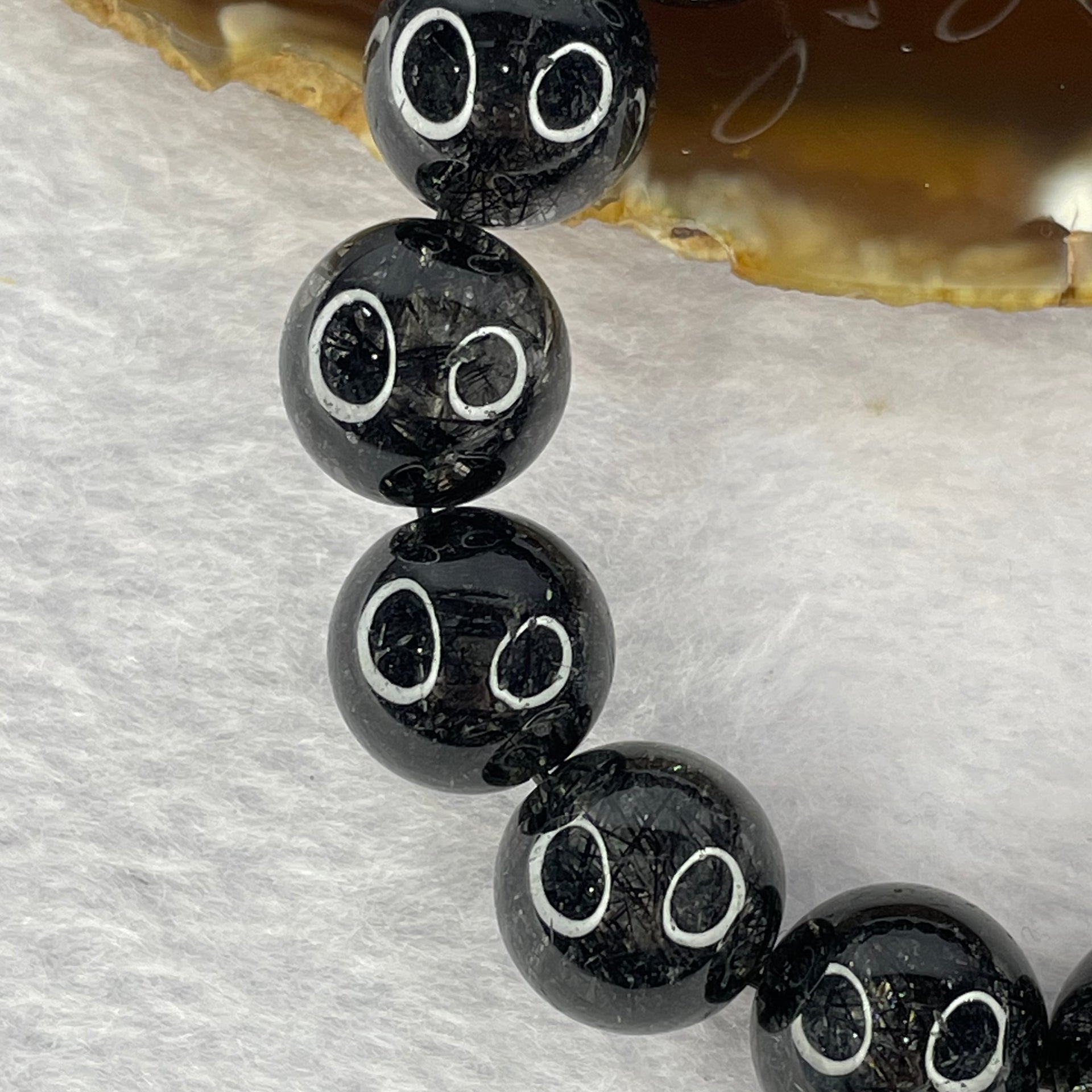 Natural Black Rutilated Quartz Beads Bracelet 54.62g 14.0mm 15 Beads - Huangs Jadeite and Jewelry Pte Ltd