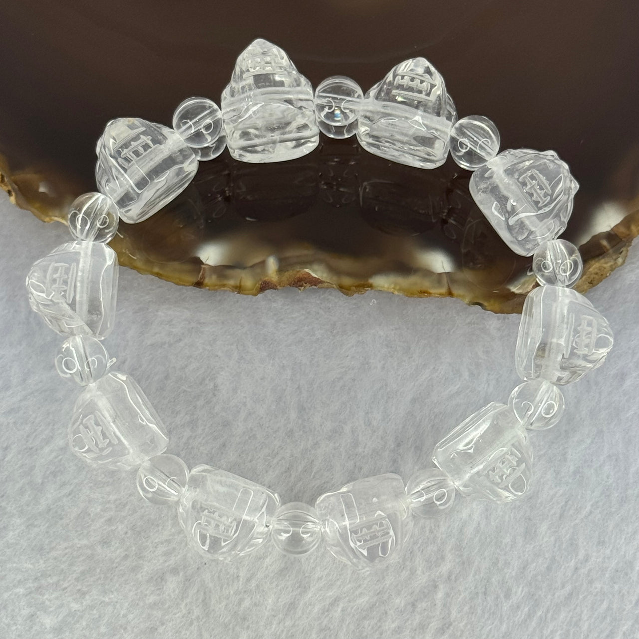 Natural Clear Quartz Dragon Turtle and Beads Bracelet 57.77g 17cm 18.3 by 13.5 by 11.9mm 10 Dragon Turtle