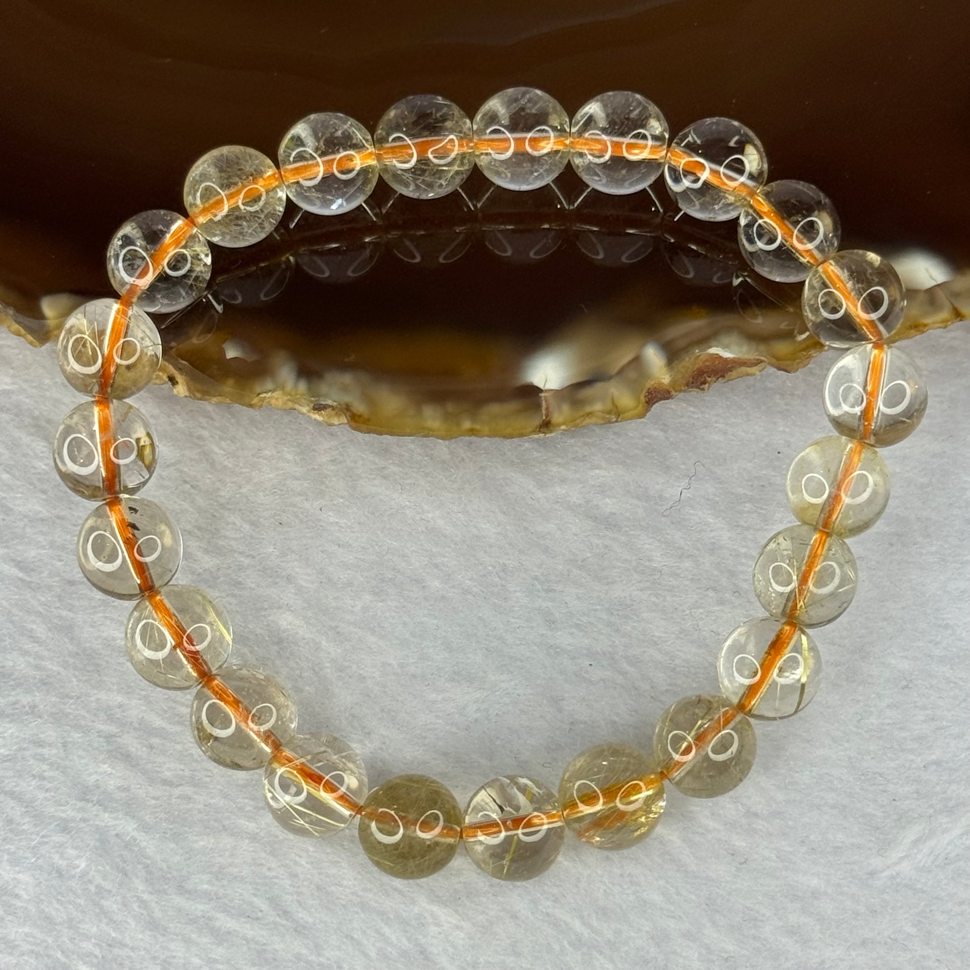 Natural Golden Rutilated Quartz Beads 天然金发水晶手链 19.90g 16cm 8.7mm 23 Beads - Huangs Jadeite and Jewelry Pte Ltd