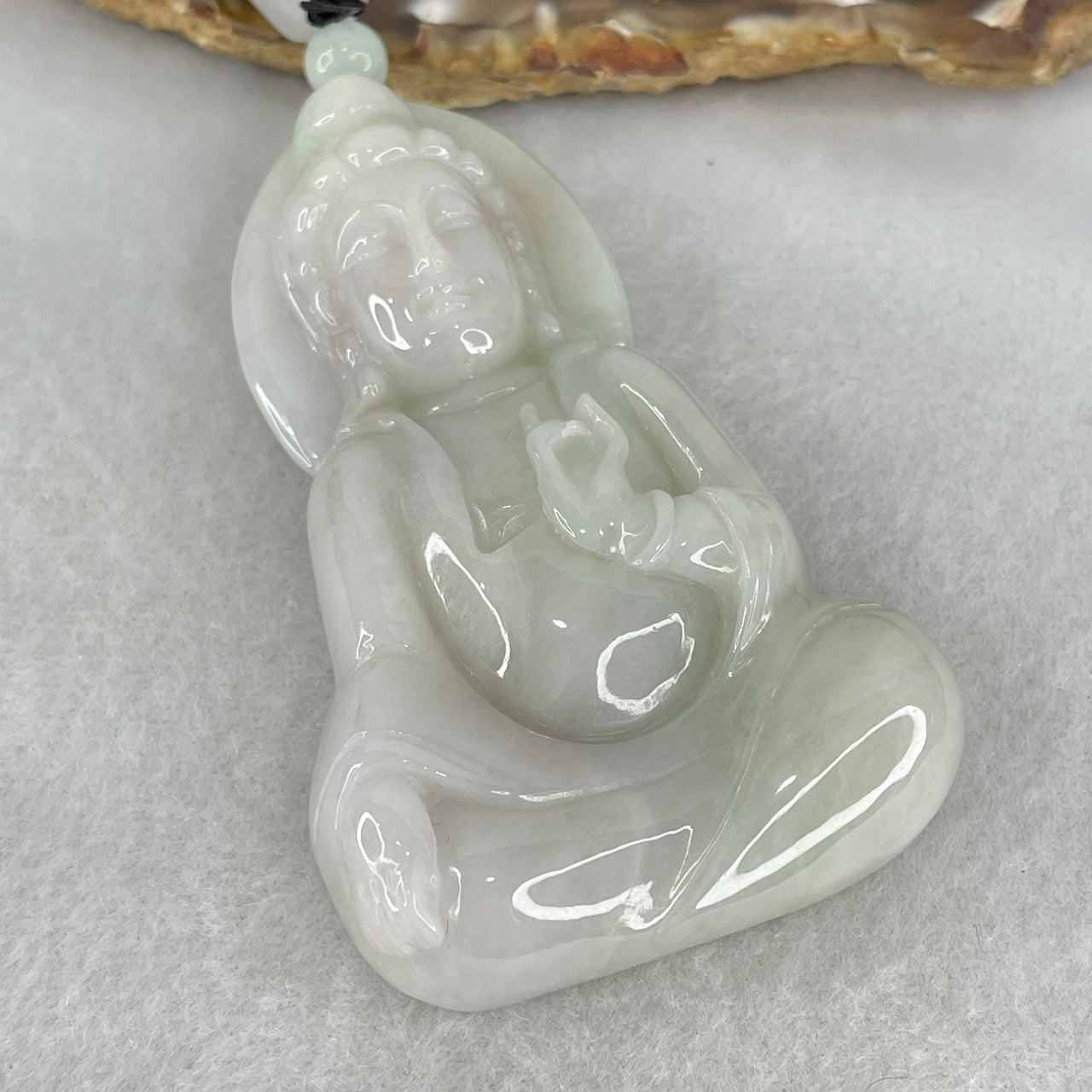 Type A Light Lavender Green Jadeite Guan Yin Pendant 60.65g 70.0 by 44.0 by 11.9mm