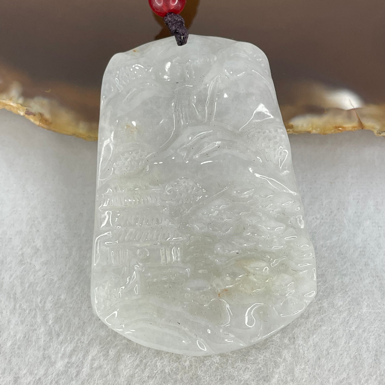 Type A Faint Lavender Green Jadeite Shan Shui Pendant 25.70g 50.0 by 34.9 by 6.5mm