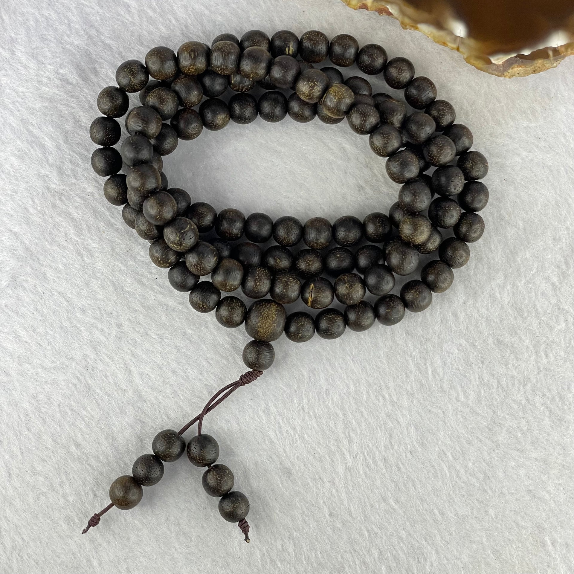 Natural Old Wild Malaysia Agarwood Oval Beads Necklace (Sinking Type) 天然老野生马来西亚沉香手链 38.83g 84cm 8.3mm 108+6 Beads - Huangs Jadeite and Jewelry Pte Ltd