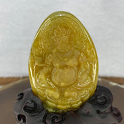 Grand Master Very Translucent Type A Yellow Jadeite Huang Cai Shen 黄财神 Yellow Jambhala 36.99g 62.6 by 40.8 by 10.8mm with Wooden Stand - Huangs Jadeite and Jewelry Pte Ltd