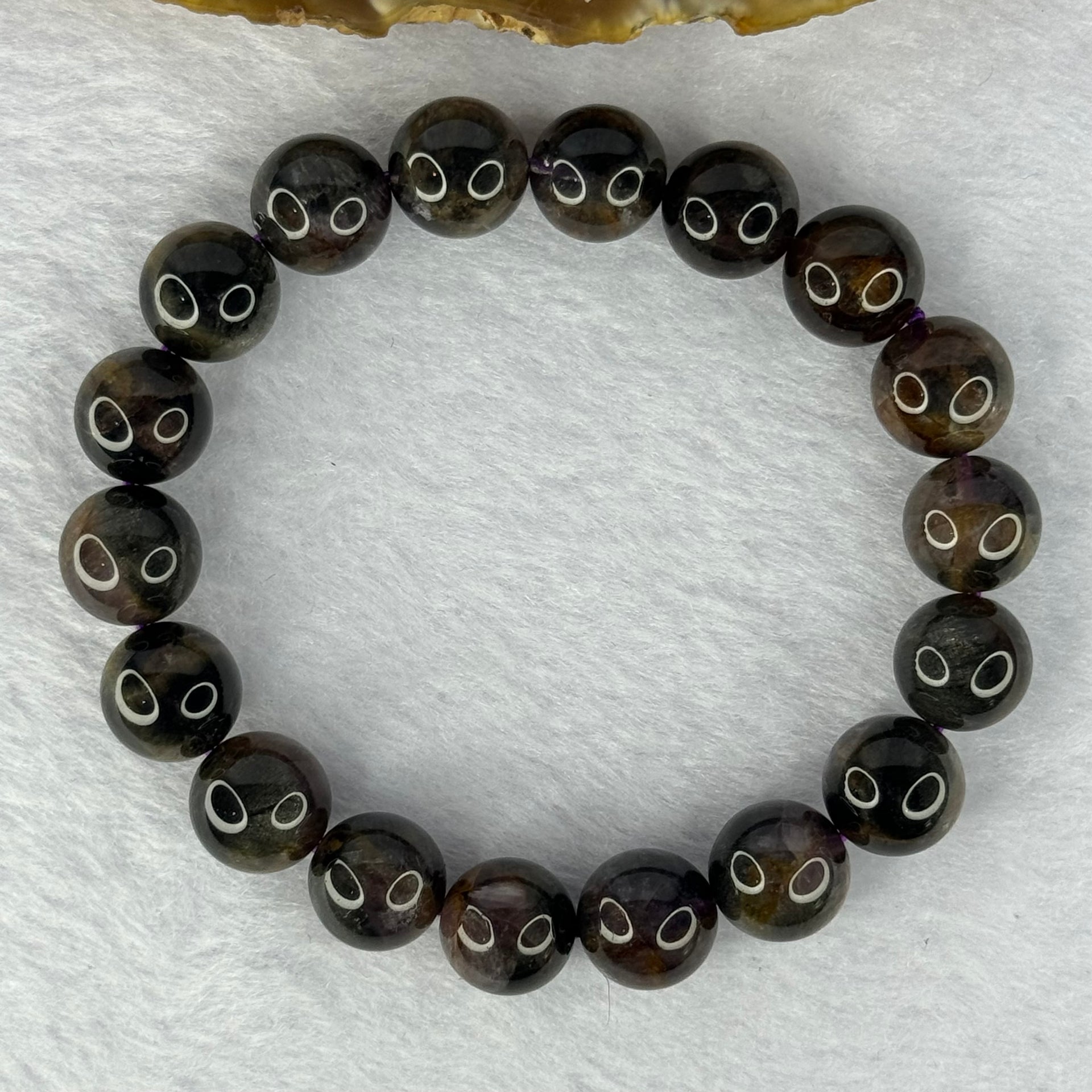 Natural Black Auralite 23 Bracelet 天然黑激光23手链 35.22g 17.5cm 11.4mm 18 Beads - Huangs Jadeite and Jewelry Pte Ltd