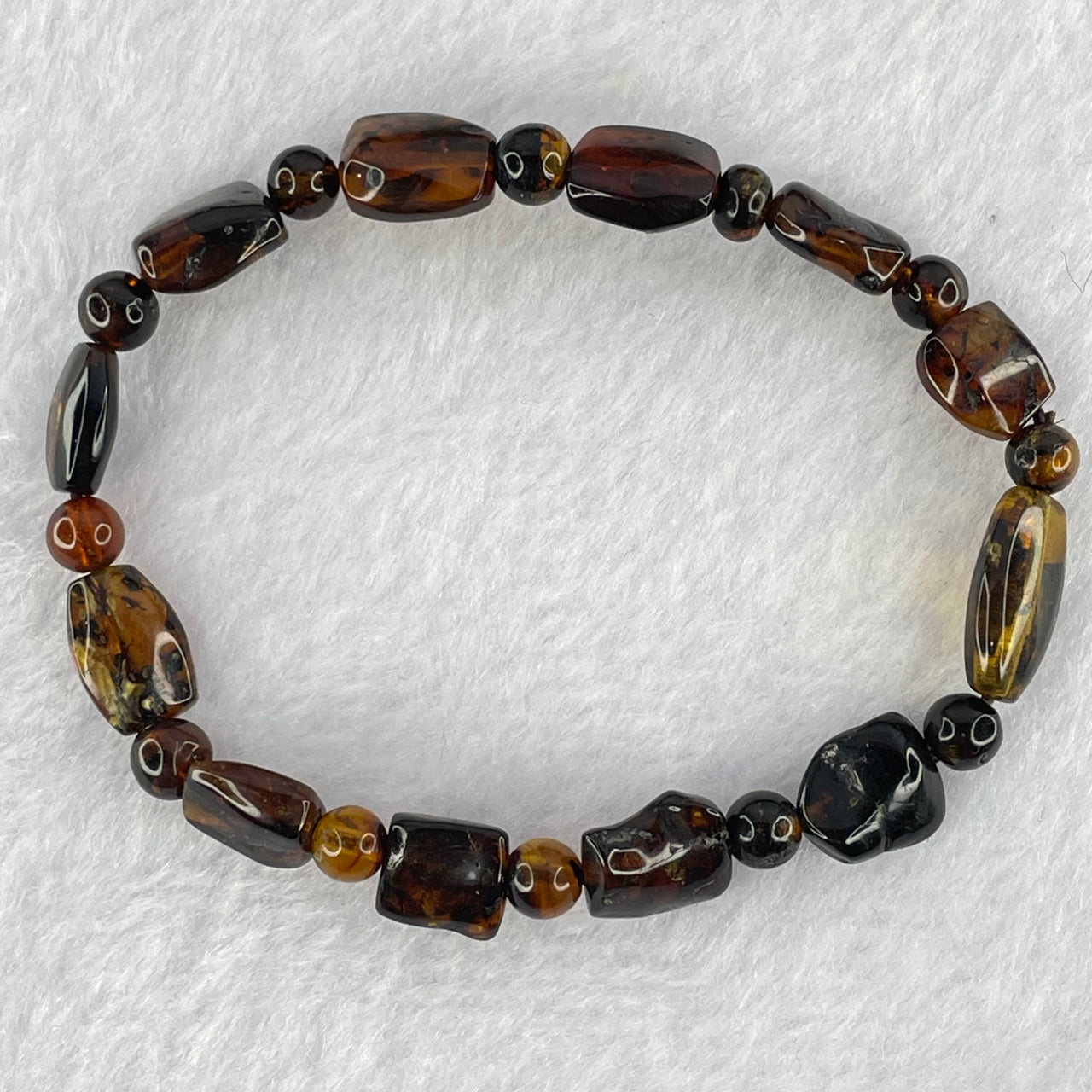 Natural Dark Brown Flower Amber Beads Bracelet 4.72g 16cm 11.7 by 9.3 by 5.3mm 12pcs