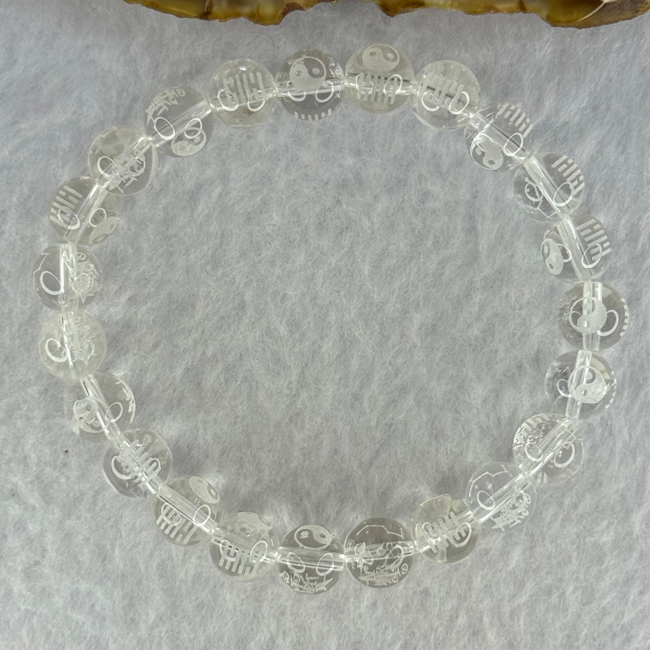 Natural Clear Quartz Beads with Inscription Bracelet 17.91g 15cm 8.4mm 23 Beads