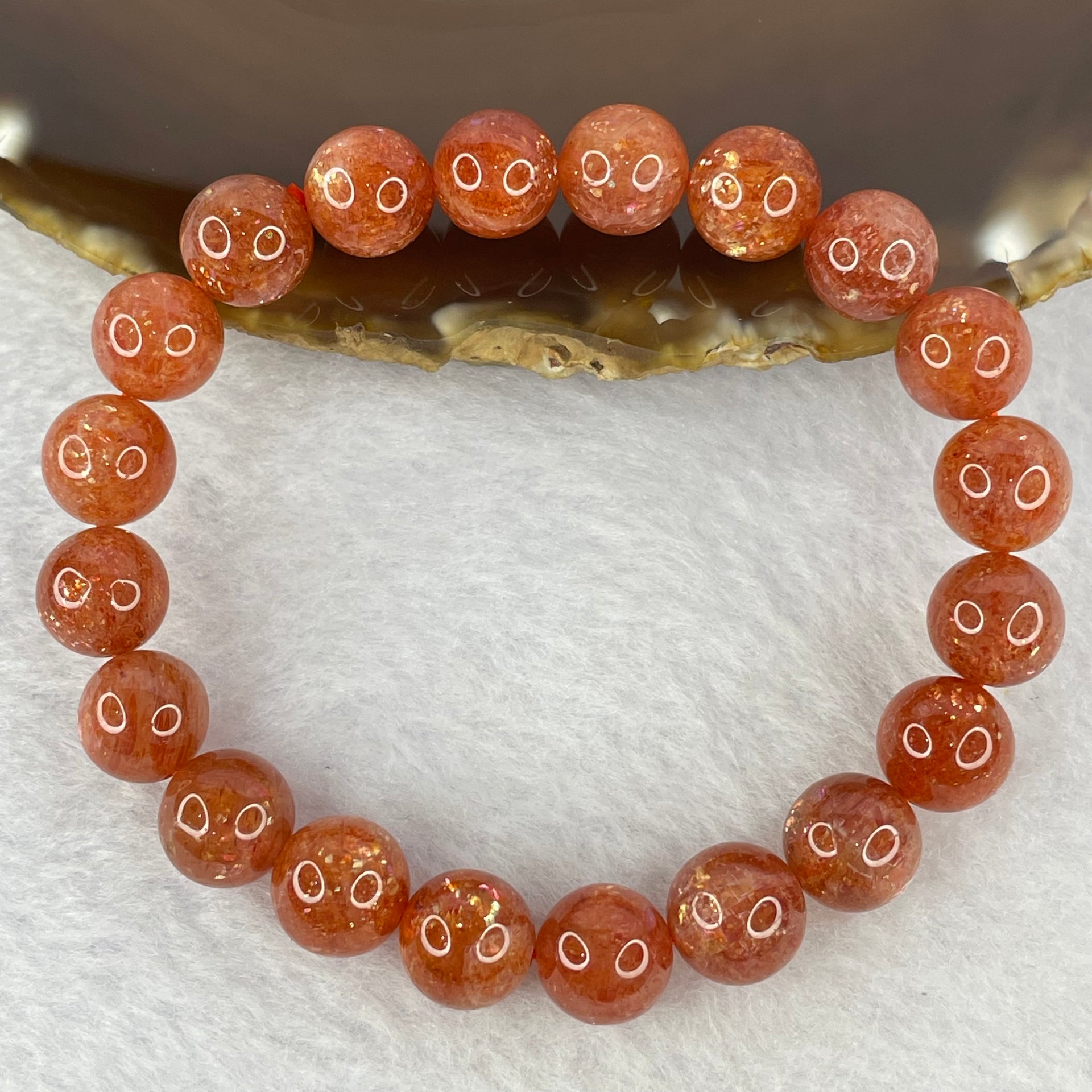 Good Grade Natural Sunstone, Heliolite and Aventurine Feldapar Beads Bracelet 天然金太阳日光石珠手链 24.41g 16cm 9.9 mm 20 Beads - Huangs Jadeite and Jewelry Pte Ltd