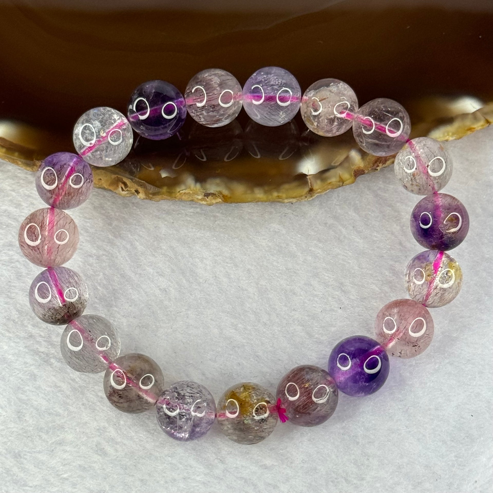 Above Average Grade Natural Super 7 Crystal Beads Bracelet 天然超级七水晶珠手链 31.95g 17.5cm 10.9mm 19 Beads - Huangs Jadeite and Jewelry Pte Ltd