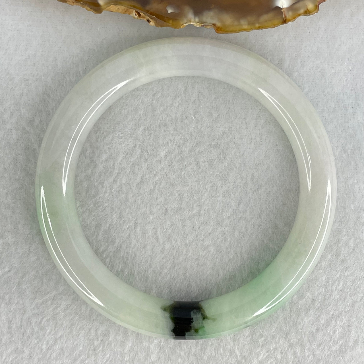 Type A Green with Moss Green Patches Jadeite Bangle Internal Diameter 55.0mm 46.39g 9.4 by 9.6mm (Internal Lines)