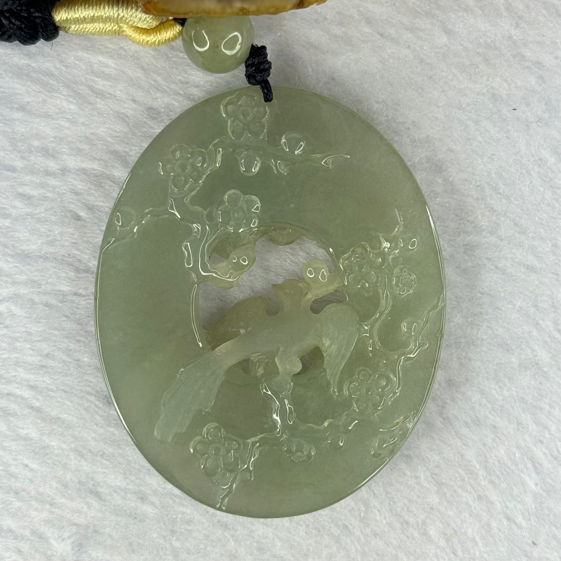 Type A Green Jadeite Dual Bird Pendent 花开富贵双双对对双鸟牌 26.44g 46.9 by 38.1 by 7.6mm - Huangs Jadeite and Jewelry Pte Ltd