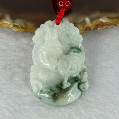 Type A Light Green with Blueish Green Piao Hua Jadeite Rooster Pendent 8.43g 32.8 by 22.1 by 5.6mm