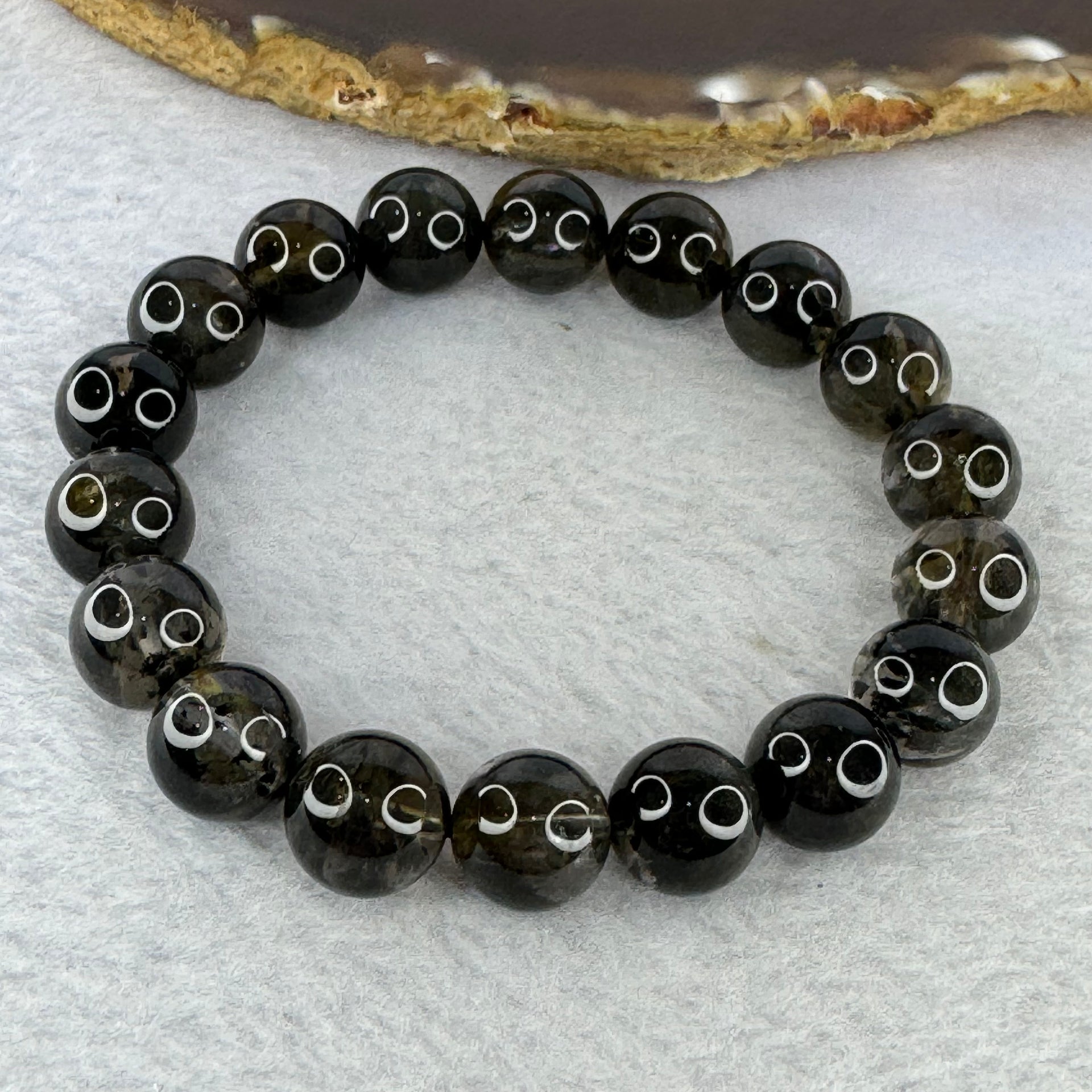 Natural Black Auralite Crystal Bracelet 黑激光手链 34.63g 11.3 mm 18 Beads - Huangs Jadeite and Jewelry Pte Ltd