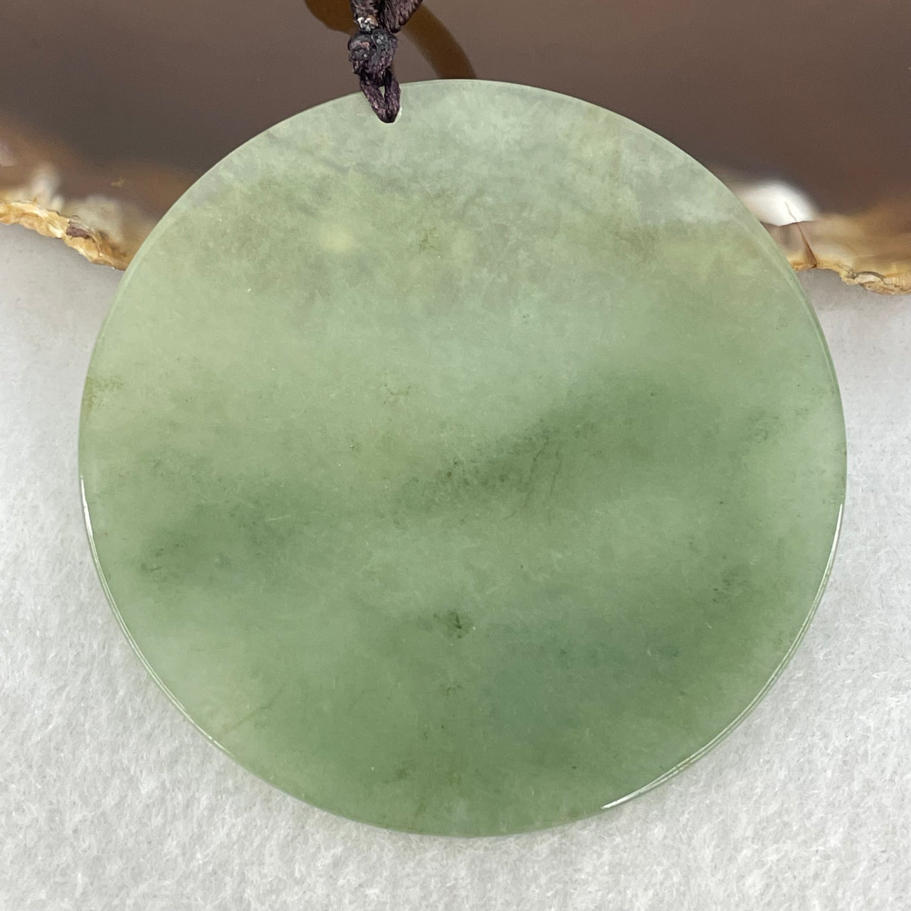 Type A Icy Blueish Green Jadeite Round Wu Shi Pai Pendant 18.11g 53.9 by 2.6mm