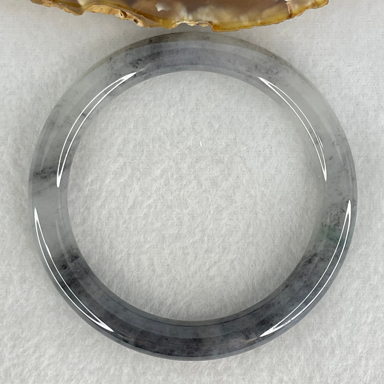 Type A Semi Icy Wuji Grey Jadeite Bangle Internal Diameter 52.9mm 34.23g 8.0 by 8.5mm (Slight Internal Lines)